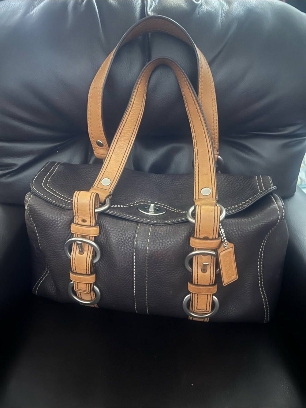 Vintage Coach Brown Chelsea Turnlock Satchel Pebble Leather y2k